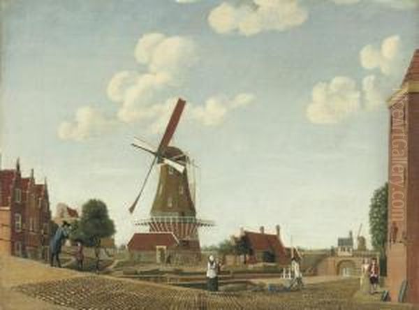 The Windmill 'the Kraay' On The Bulwark 'sloterdijk', Amsterdam Oil Painting by Jan Spaan