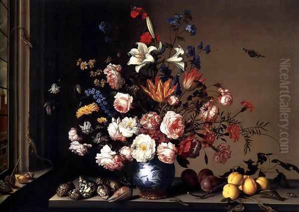 Vase of Flowers by a Window 2 Oil Painting by Balthasar Van Der Ast