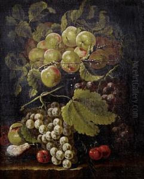 Peaches With Grapes And Cherries On A Stoneledge Oil Painting by Bartolomeo Castelli Spadino