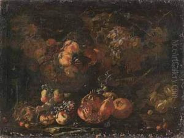 Nature Morte Aux Raisins, Peches Et Grenades Oil Painting by Bartolomeo Castelli Spadino