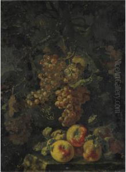 Natura Morta Con Uva E Mele Oil Painting by Bartolomeo Castelli Spadino