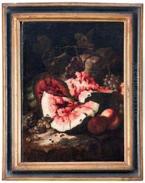 Natura Morta Con Cocomero, Uva E Mele Oil Painting by Giovanni Paolo Castelli Spadino