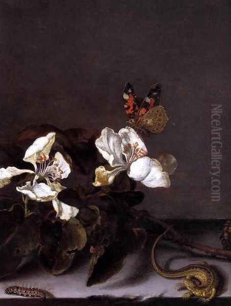 Still-Life with Apple Blossoms (detail) 2 Oil Painting by Balthasar Van Der Ast