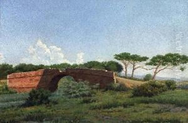 Il Ponte Della Pietrabianca (vada) Oil Painting by Guido Spadolini