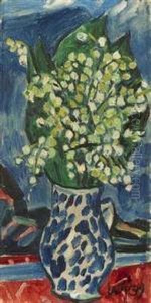 Lilies Of The Valley In A Colourful Jug Oil Painting by Vaclav Spala