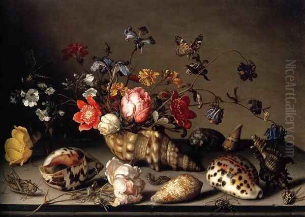 Still-Life of Flowers, Shells, and Insects 2 Oil Painting by Balthasar Van Der Ast