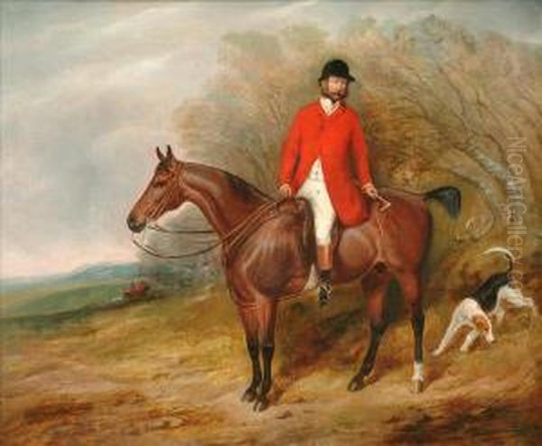 A Hunterwith A Hound In A Wooded Landscape Oil Painting by Charles Bilger Spalding