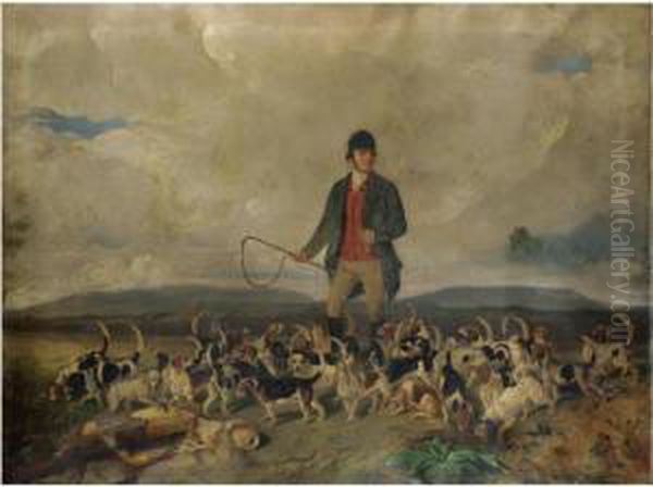 A Huntsman And His Pack Of Beagles Oil Painting by Charles Bilger Spalding