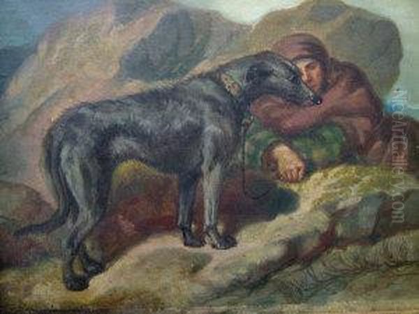 Huntsman And A Hound On A Hillside Oil Painting by Charles Bilger Spalding