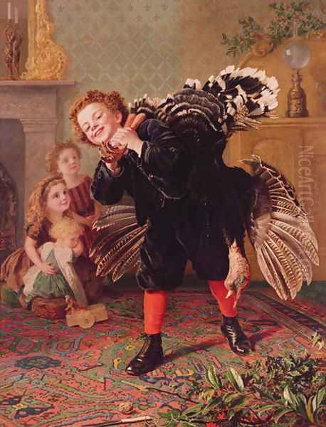 'Here Comes the Gobbler...' c.1877 Oil Painting by Sophie Gengembre Anderson