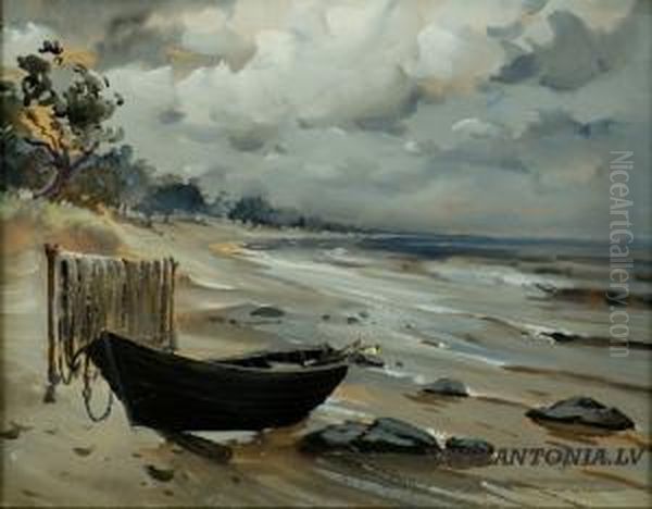 The Boat In Jurmala Oil Painting by Arnolds Spalvins