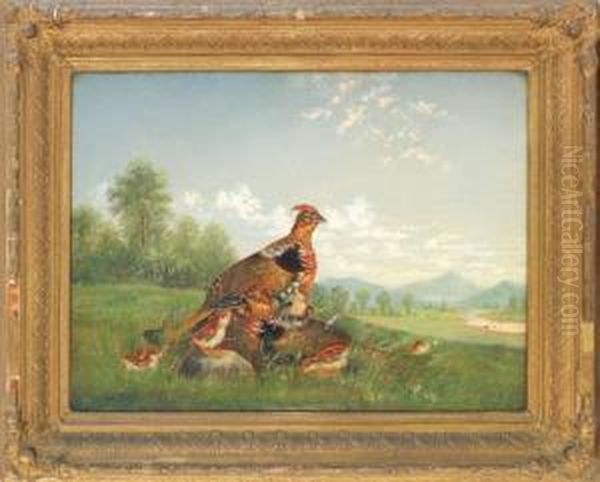 Landscape With A Family Of Grouse Oil Painting by Frederik A. Spang