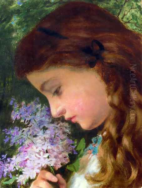 Girl With Lilac Oil Painting by Sophie Gengembre Anderson