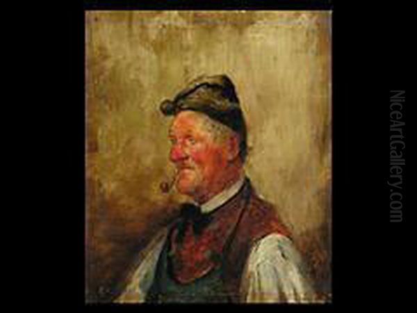 Portrait Eines Mannes Mit Pfeife Oil Painting by Gustav-Adolf Spangenberg