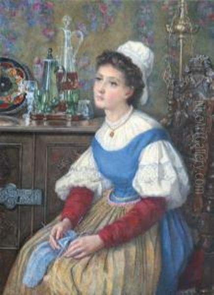 Jeune Femme Pensive Au Tricot Oil Painting by Catherine Adelaide Sparkes