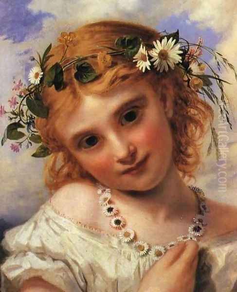 Young Girl with a Garland of Marguerites Oil Painting by Sophie Gengembre Anderson