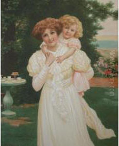 Mother And Child In A Garden Oil Painting by Herbert Blande Sparks