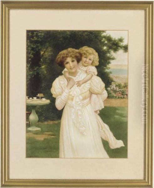 Mother And Child In The Garden Oil Painting by Herbert Blande Sparks