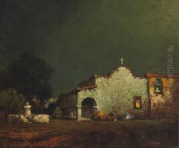 Twilight, Mission San Juan Capistrano Oil Painting by William Sparks