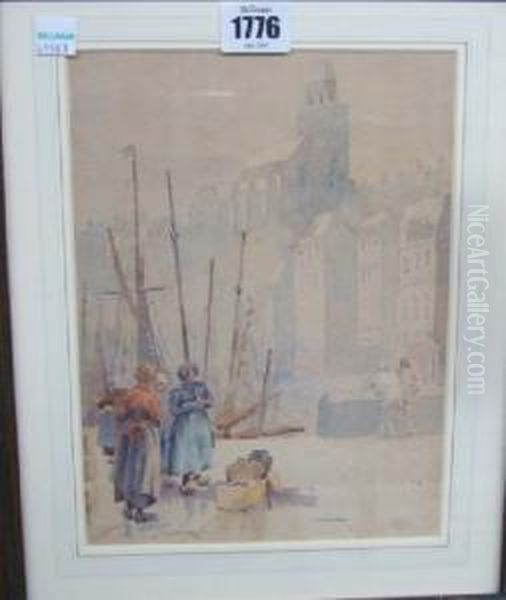 Figures On A Quayside Oil Painting by Fanny Foster Spaulding