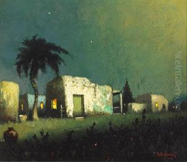 A Border Village At Night Oil Painting by Will Speaks