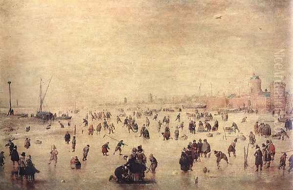 Skaters Oil Painting by Hendrick Avercamp