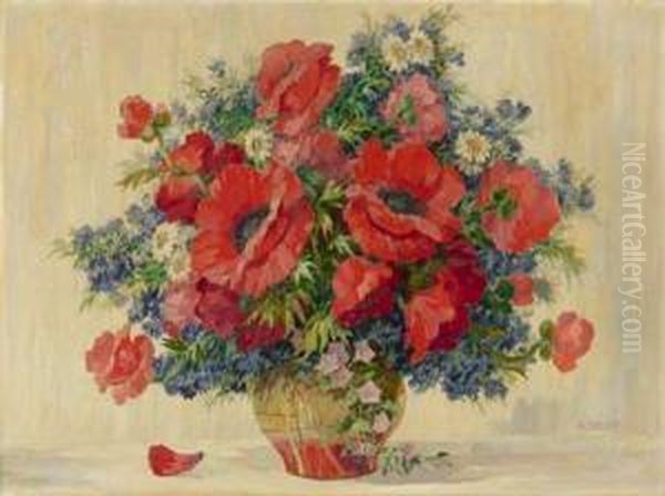 Sommerstraus Mit Kornblumen, Klatschmohn Undmargeriten Oil Painting by Ernst Christian Specht