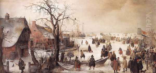 Winter Scene On A Canal Oil Painting by Hendrick Avercamp