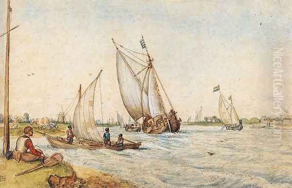 River Landscape Oil Painting by Hendrick Avercamp