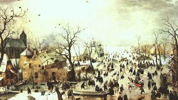 A Scene on the Ice near a Town Oil Painting by Hendrick Avercamp