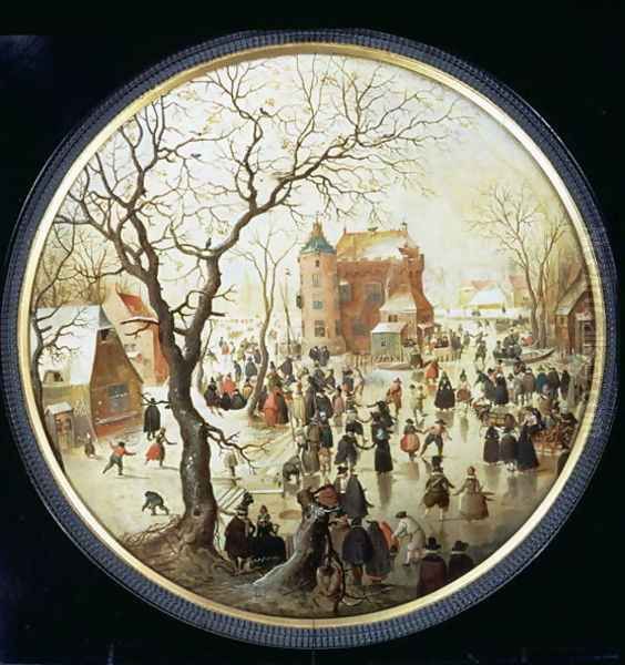 Winter Scene with Skaters near a Castle c.1608-09 Oil Painting by Hendrick Avercamp