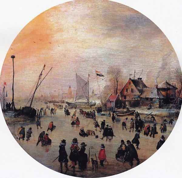 Winter Landscape with Skaters I Oil Painting by Hendrick Avercamp