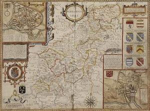 Map Of Northamptonshire Oil Painting by John Speede