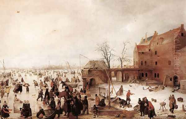 A Scene on the Ice near a Town, c.1615 Oil Painting by Hendrick Avercamp