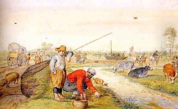 Fisherman at a Ditch Oil Painting by Hendrick Avercamp