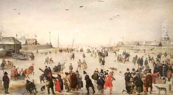 Winter Scene on a Frozen Canal Oil Painting by Hendrick Avercamp