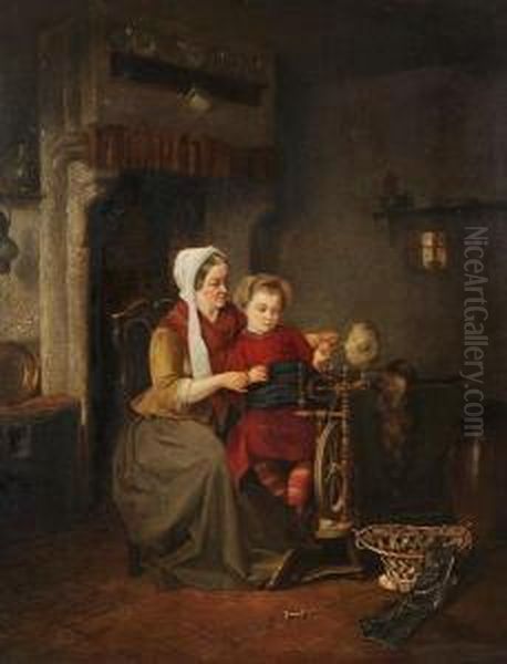 Domestication, A Grand-daughters Visit Oil Painting by Henri Speltdooren