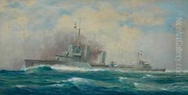 Naval Scene Oil Painting by Percy Fred. Seaton Spence