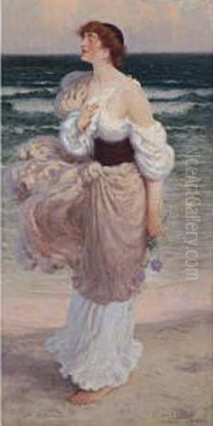 By The Seashore Oil Painting by Percy Fred. Seaton Spence