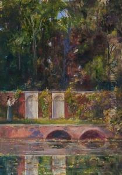 A Quiet Corner, Hampton Court Grounds Oil Painting by Thomas Ralph Spence