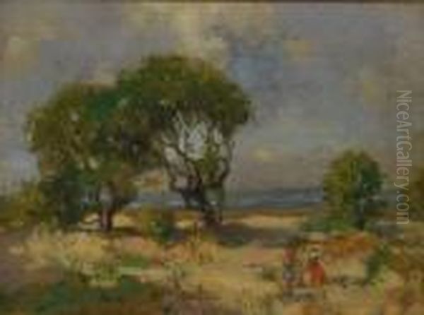 Children In The Dunes At Yellowcraigs, East Lothian by John Guthrie Spence-Smith