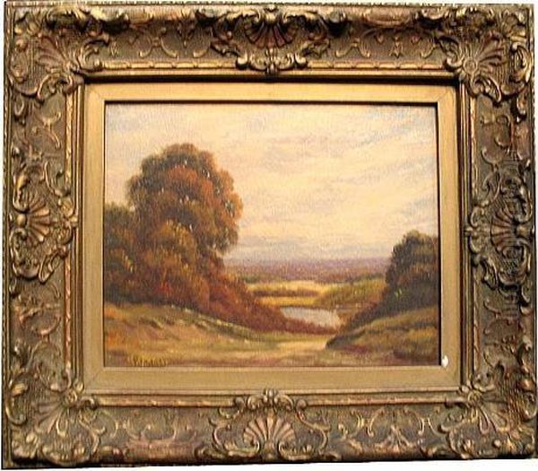 A Wooded Landscape; A Wooded Landscape With A View Of A Lake (a Pair) Oil Painting by Augustus Spencer