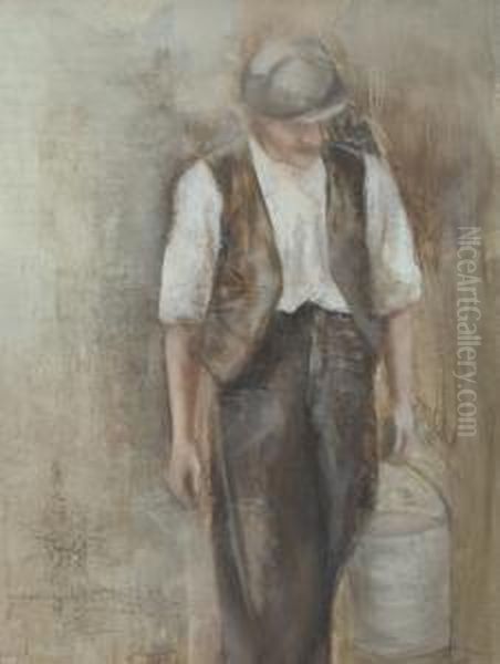 Man With Bucket Oil Painting by Ema Spencer