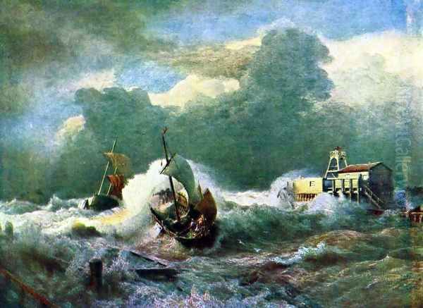 Leuchtturm Bei Ostende Oil Painting by Andreas Achenbach