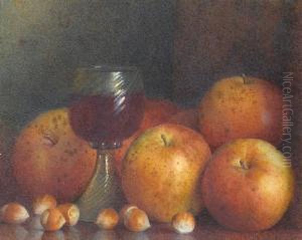 Still Life With Apples Hazelnuts And A Roemer Oil Painting by Frederick Spencer