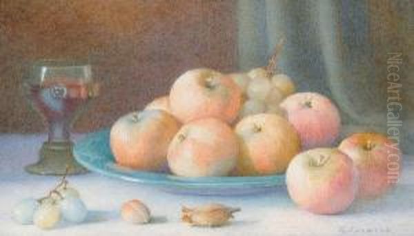 Still Life Of Fruit In A Bowl Oil Painting by Frederick Spencer