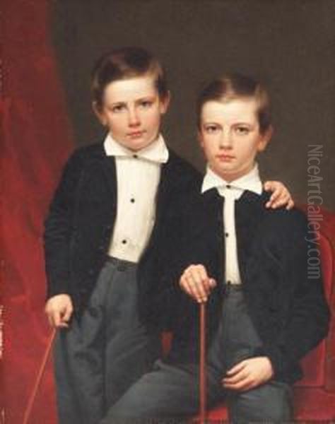 Portrait Of Two Boys Oil Painting by Frederick R. Spencer