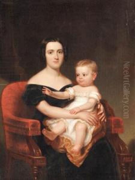 Portrait Of Frances Pierpont Raymond Hunt And Daughter, Franceshelen Hunt, Age 2 Oil Painting by Frederick R. Spencer