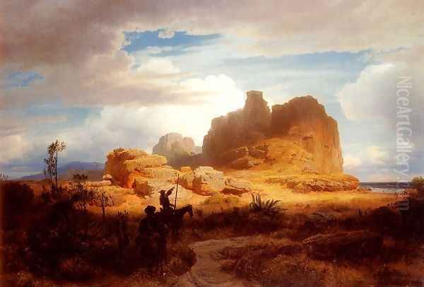 Don Quixote And Sancho Panza Oil Painting by Andreas Achenbach