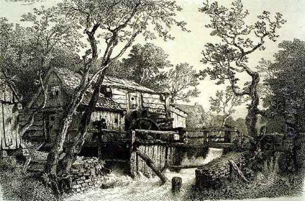 Mill Beside A Stream Oil Painting by Andreas Achenbach